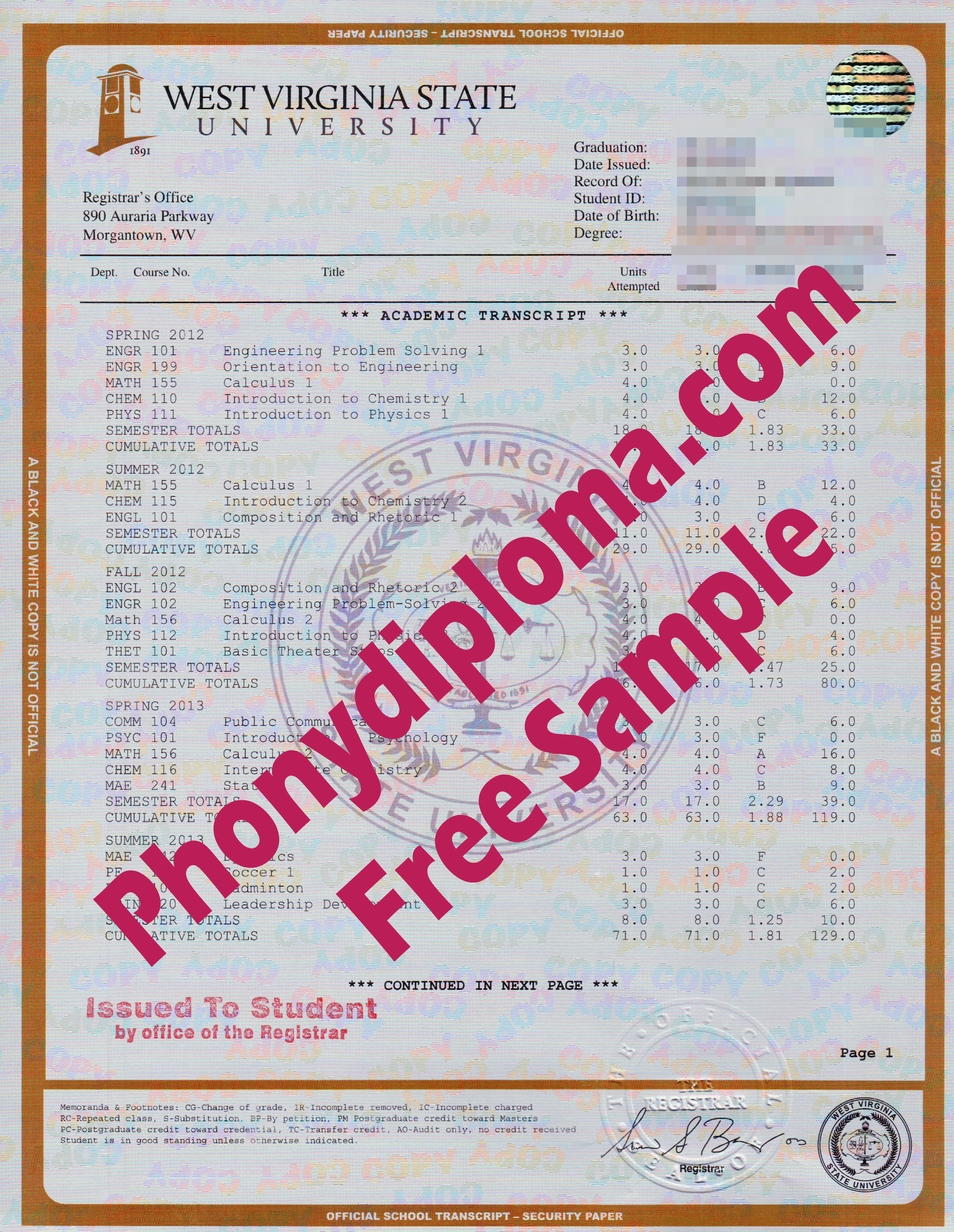 West Virginia State University House Design Transcript Free Sample From Phonydiploma