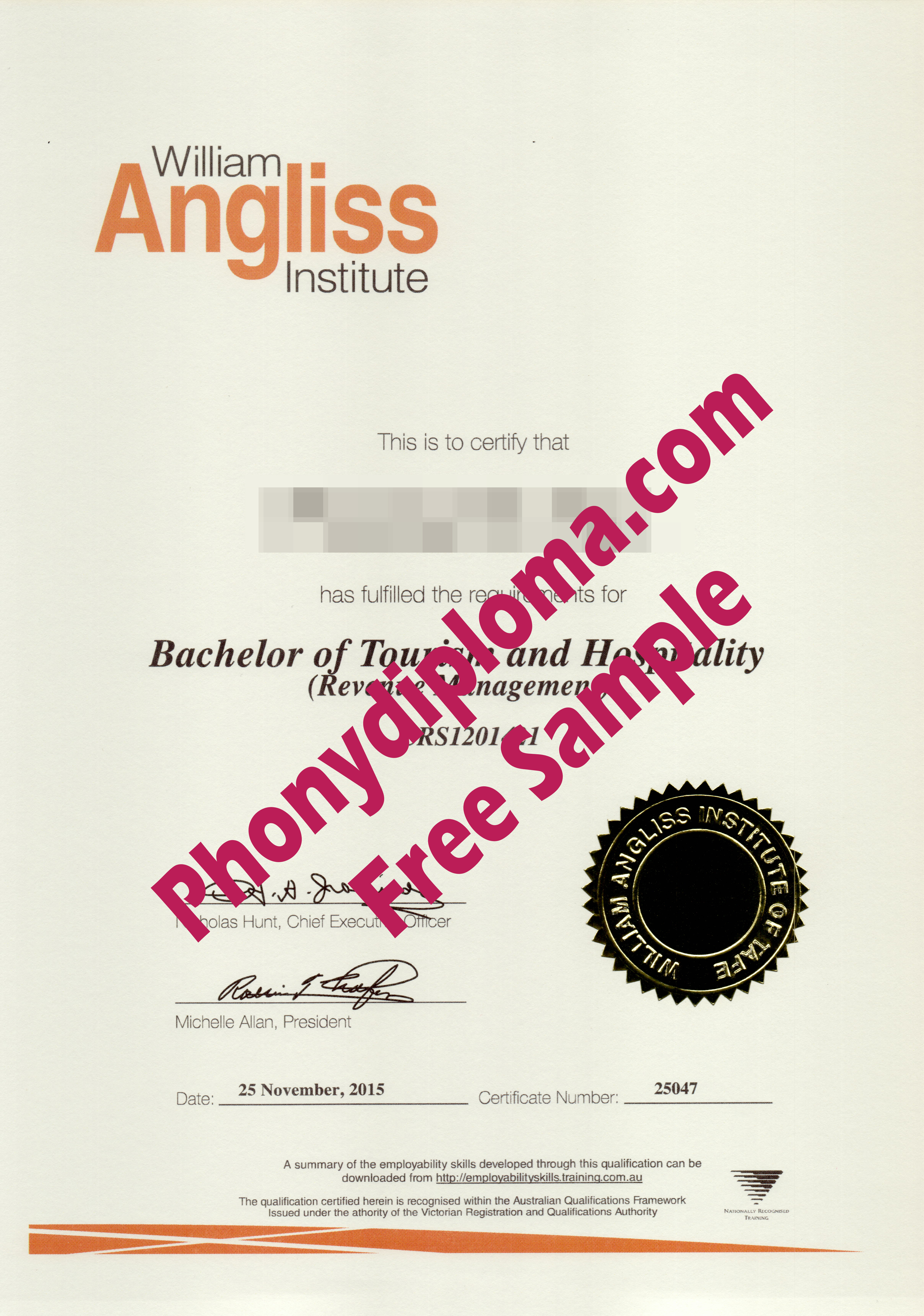 William Angliss Institute Gold Emblem Also Available In Red Free Sample From Phonydiploma