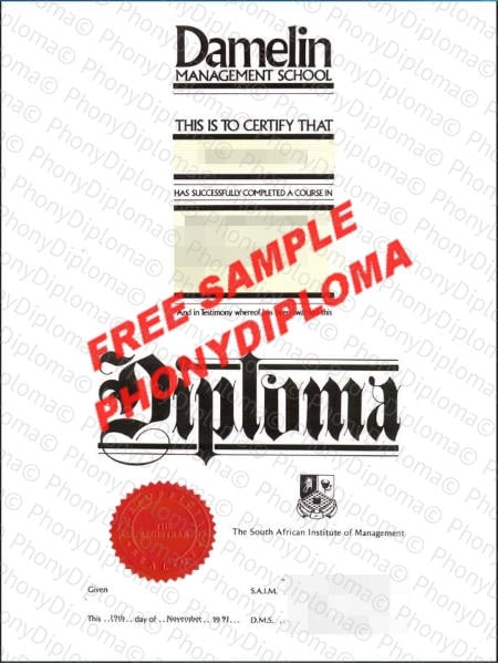 Africa Damelin College Free Fake Diploma Sample