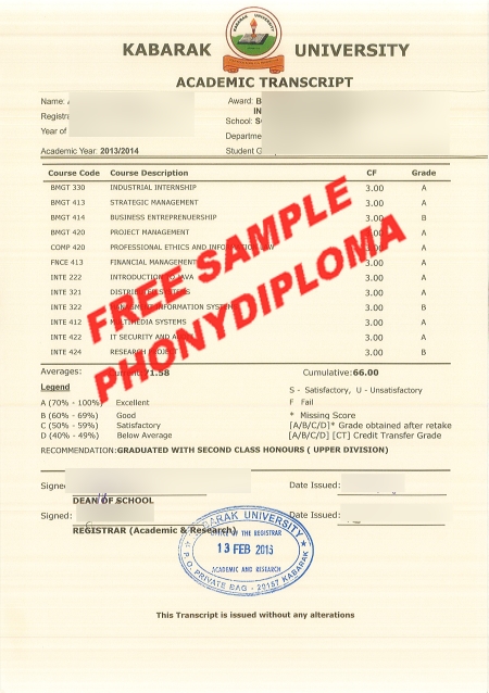 Africa Kabarak University Actual Match Transcript Free Sample From Phonydiploma