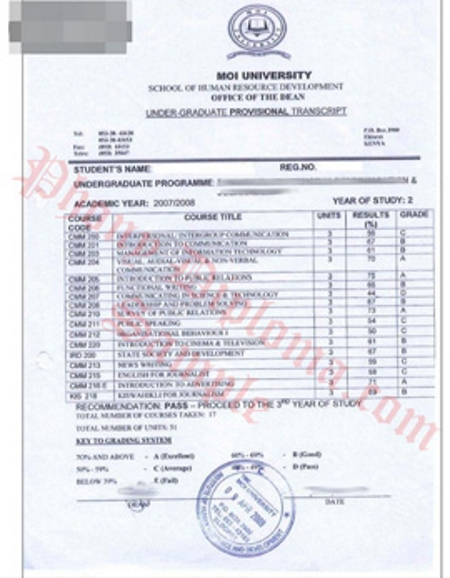 Africa Moi University Actual Match Transcripts Free Sample From Phonydiploma