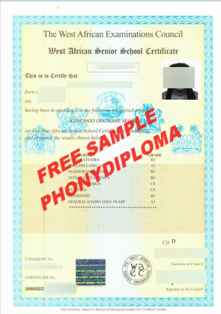 Africa The West African Examinations Certificate Free Sample From Phonydiploma