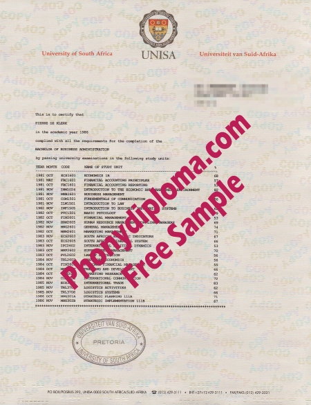 Africa Unisa University Of South Africa Actual Match Transcripts Free Sample From Phonydiploma