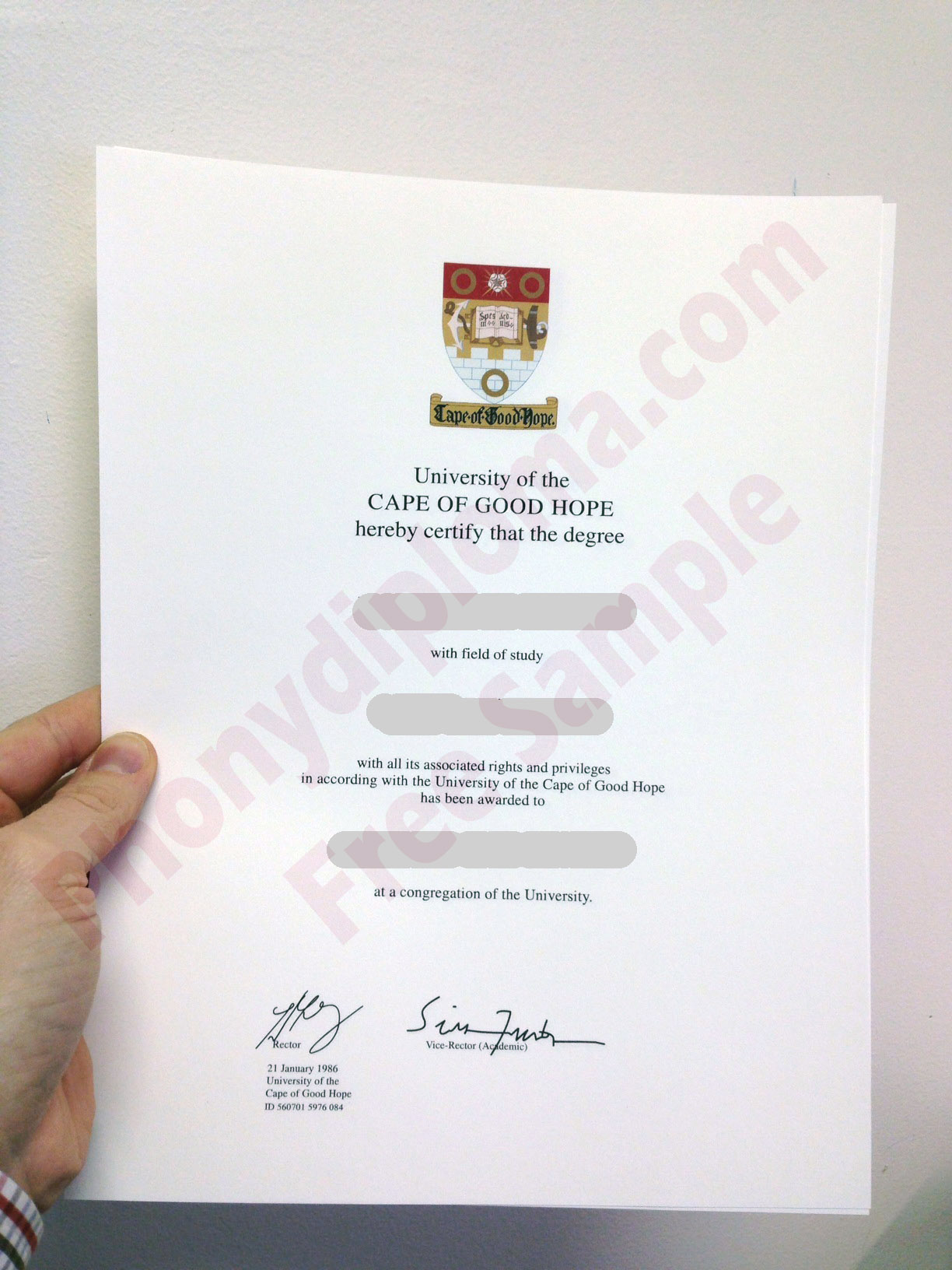 Cape Of Good Hope Africa Fake Diploma Sample From Phonydiploma