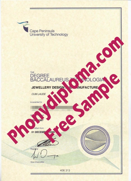 South Africa Cape Peninsula University Of Technology Free Sample From Phonydiploma
