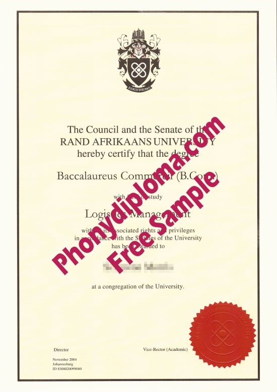South Africa Rand Afrikaans University Fake Diploma From Phonydiploma