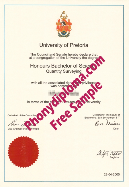 South Africa University Of Pretoria Free Sample From Phonydiploma