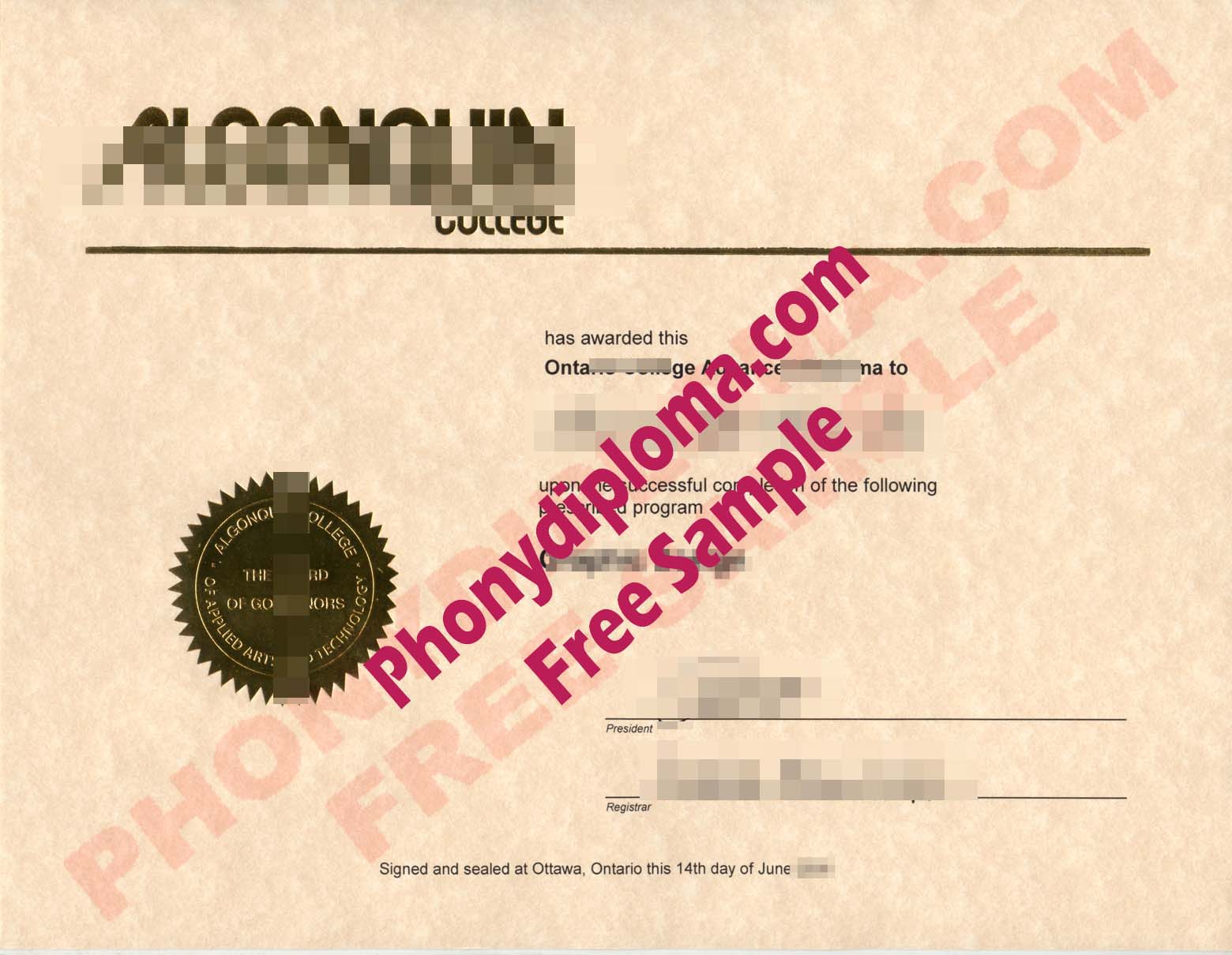 Algonquin College Free Sample From Phonydiploma