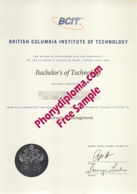 Canada British Columbia Institute Of Technology Bcit Free Sample From Phonydiploma