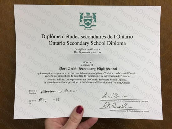 Canada Ontario Secondary School Diploma Free Sample From Phonydiploma