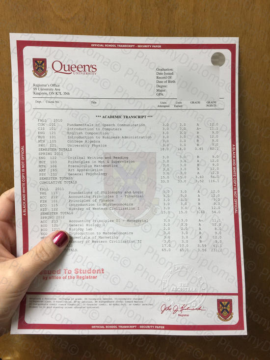 Canada Queens University House Match Transcript Free Sample From Phonydiploma
