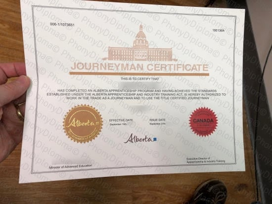 Canada Red Seal Journeyman Fake Certificate From Phonydiploma