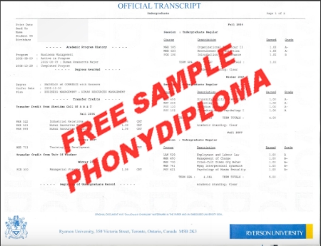 Canada Ryerson University Actual Match Transcript Free Sample From Phonydiploma