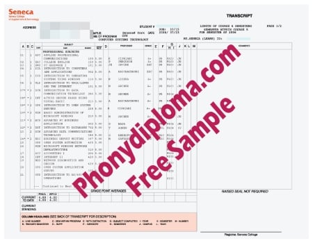Canada Seneca College Actual Match Transcript Free Sample From Phonydiploma