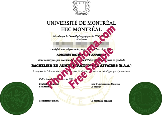 Canada Universite De Montreal Hec Green Emblems Free Sample From Phonydiploma