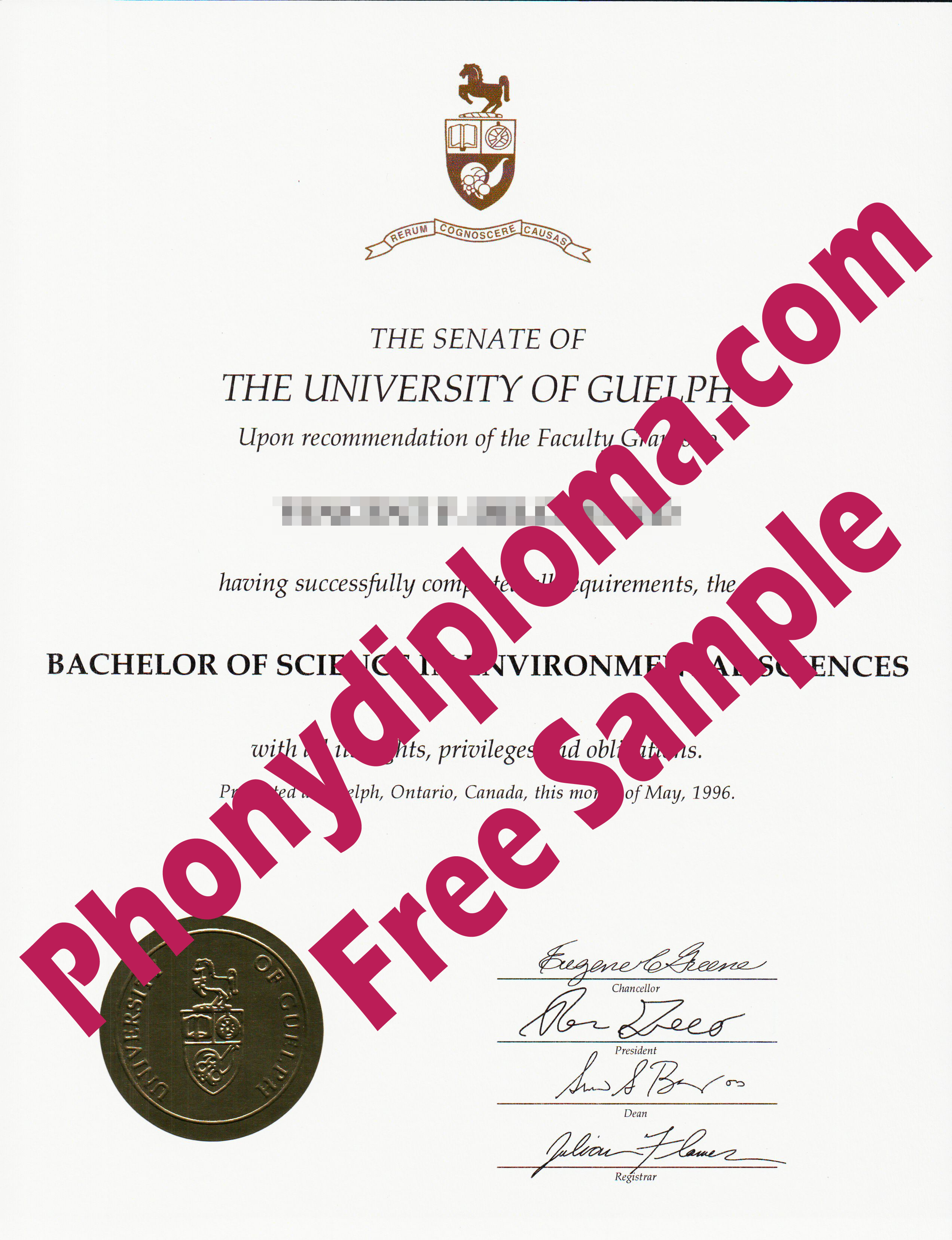 Canada University Of Guelph Free Sample From Phonydiploma