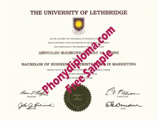 Canada University Of Lethbridge Free Sample From Phonydiploma