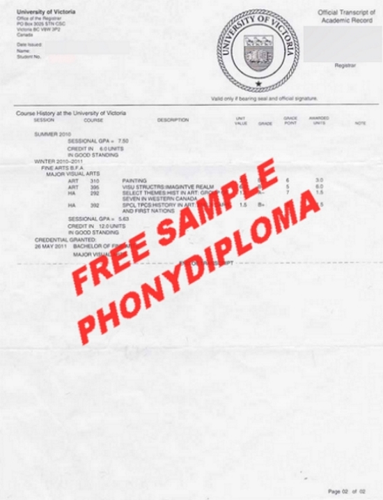 Canada University Of Victoria Actual Match Transcript Free Sample From Phonydiploma