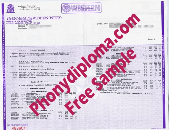 Canada University Of Western Ontario Actual Match Transcripts Free Sample From Phonydiploma