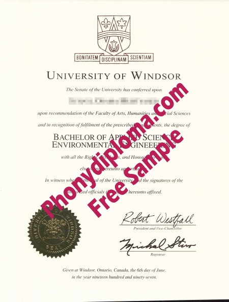 Canada University Of Windsor Free Sample From Phonydiploma