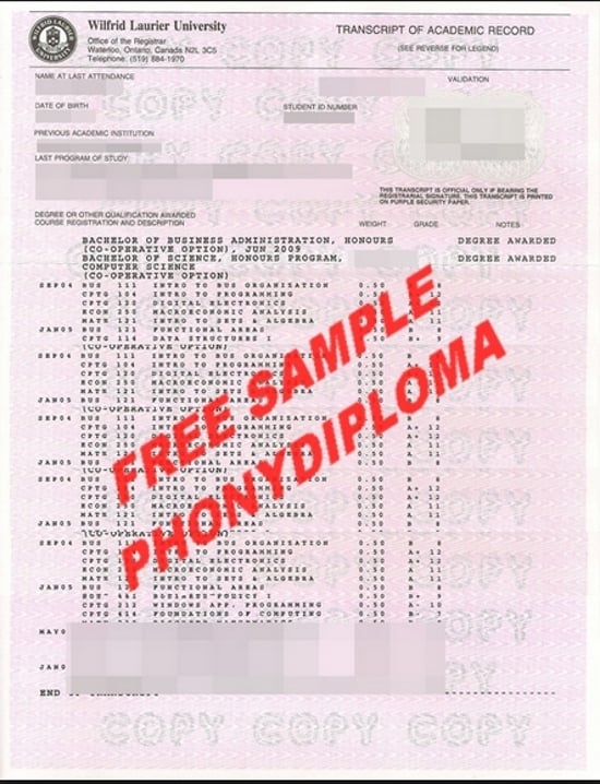 Canada Wilfrid Laurier University Actual Match Transcript Free Sample From Phonydiploma