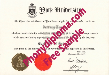 Canada York University Vanier College Free Sample From Phonydiploma