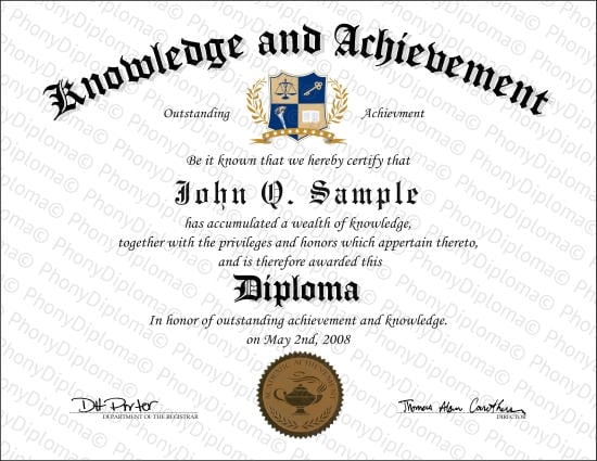 Achievement Diploma Fake Certificate From Phonydiploma