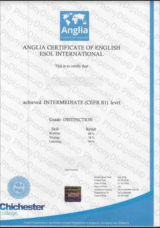 Anglia Certificate Of English Esol Cefr B1 Free Sample From Phonydiploma