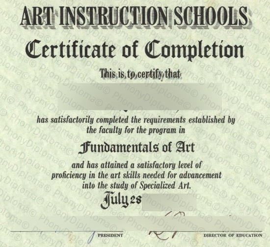 Arts Certificate Of Completion Free Sample From Phonydiploma