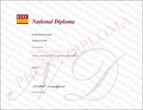 Btec Certificate Free Sample From Phonydiploma