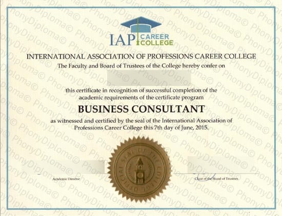 Business Consultant Fake Certificate From Phonydiploma