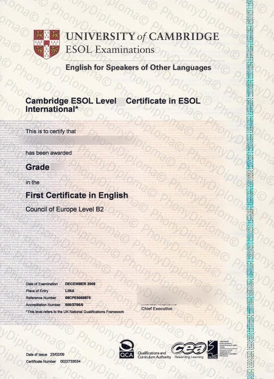 Cambridge Esol Fake Certificate From Phonydiploma