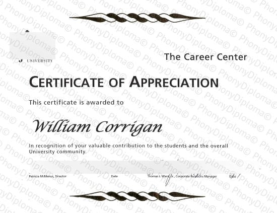 Career Appreciation Fake Certificate From Phonydiploma