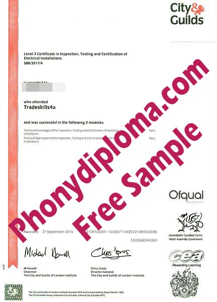 City & Guilds Free Sample From Phonydiploma