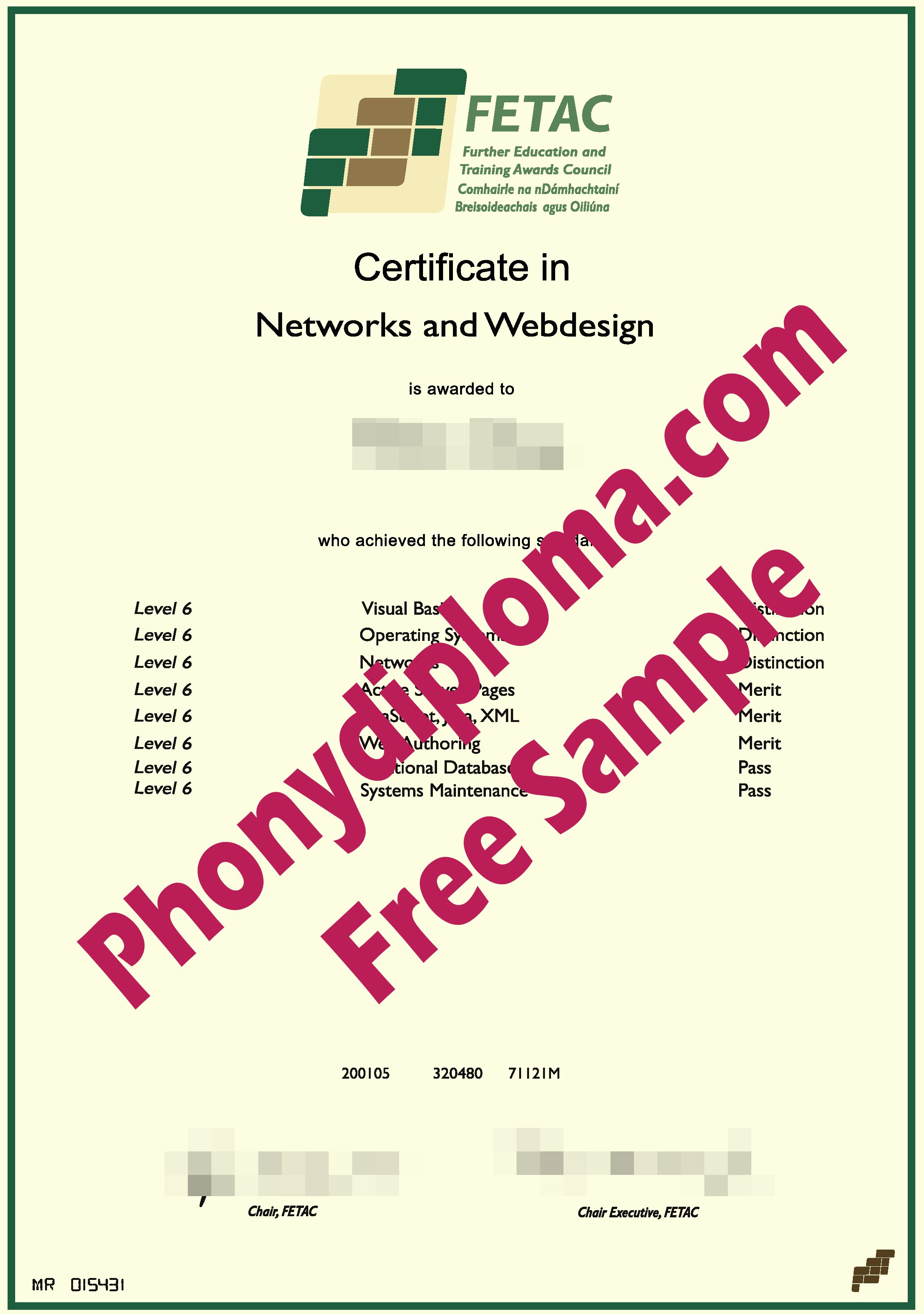 Fetac Certificate Fake Diploma Sample From Phonydiploma