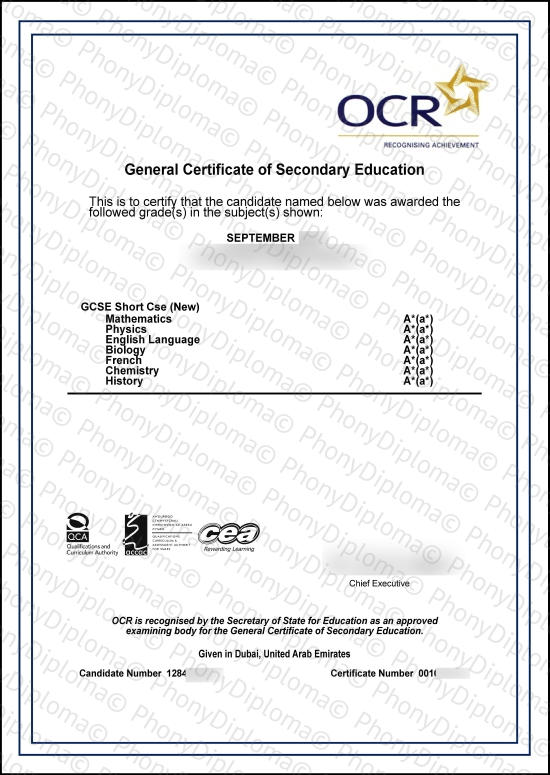 Gcse Ocr Fake Certificate From Phonydiploma