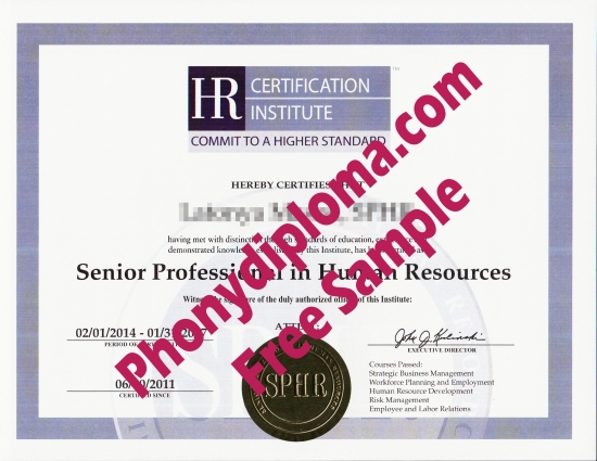 Hr Sphr Human Resources Fake Diploma From Phonydiploma
