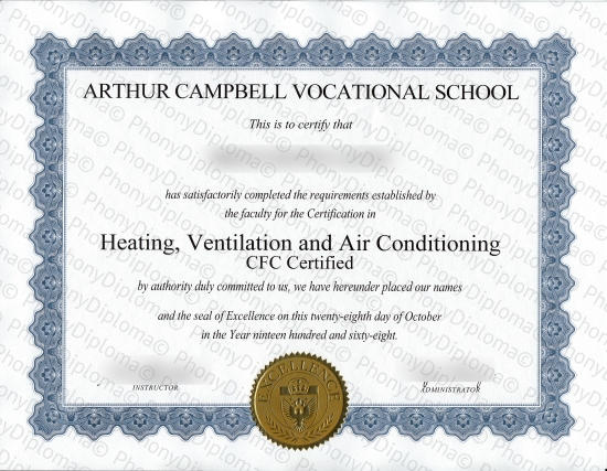 Heating And Air Conditioning Fake Certificate Phonydiploma