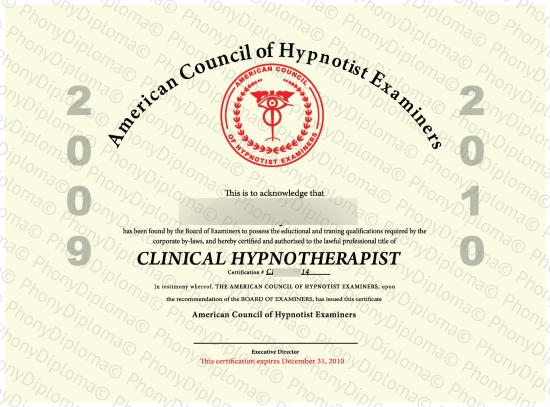 Hypnotist Fake Certificate From Phonydiploma