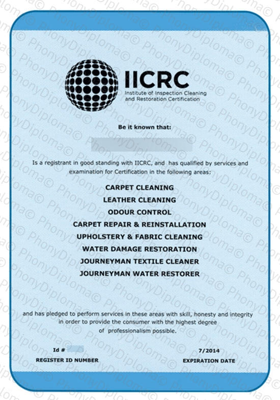 Iicrc Cleaning Certificate Free Sample From Phonydiploma