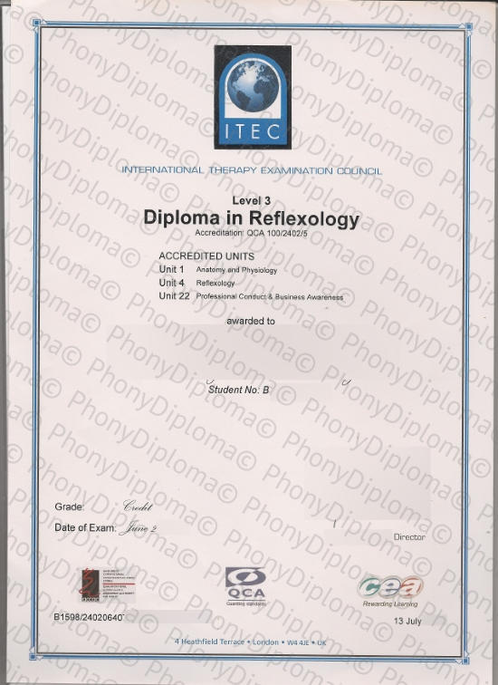 Itec Certificate Reflexology Massage Free Sample From Phonydiploma