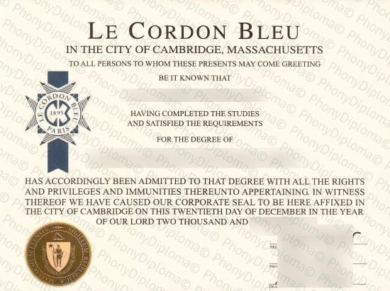 Le Cordon Bleu Culinary Usa Fake Certificate From Phonydiploma