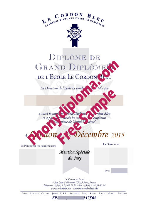 Le Cordon Bleu2 Fake Diploma Sample From Phonydiploma