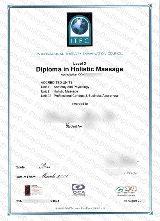 Massage Holistic Fake Certificate From Phonydiploma