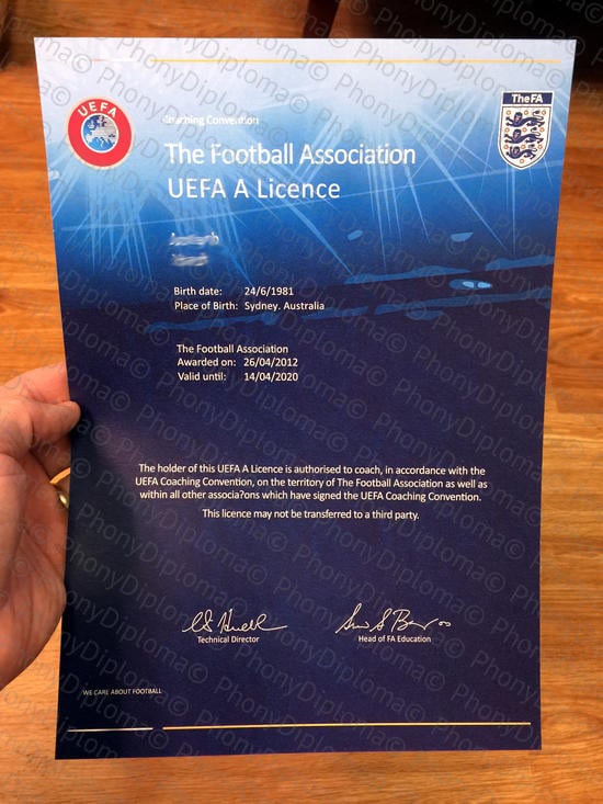 Uefa Football Association Certificate Fake From Phonydiploma