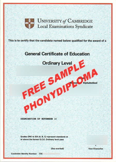 Uk Cambridge O Level Certificate Free Sample From Phonydiploma