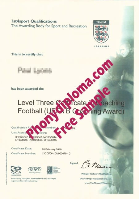 Uk Level Three 3 Certificate In Coaching Football Free Sample From Phonydiploma