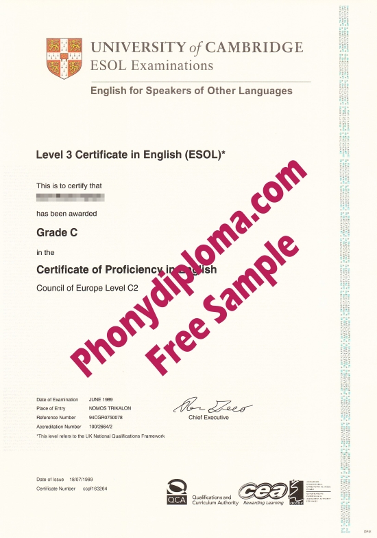 Uk University Of Cambridge Esol All Levels Certificate Free Sample From Phonydiploma
