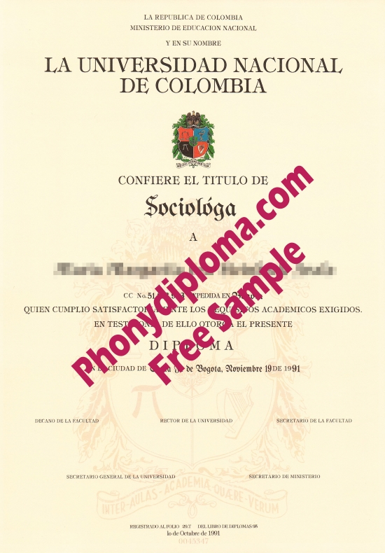 Universidad Nacional De Colombia Free Sample From Phonydiploma