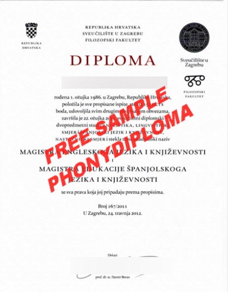Croatia Filozofski Fakultet Free Sample From Phonydiploma